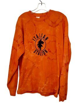 Men's Gilden Orange Italian Stallion Graphic Long Sleeve T-shirt Size L
